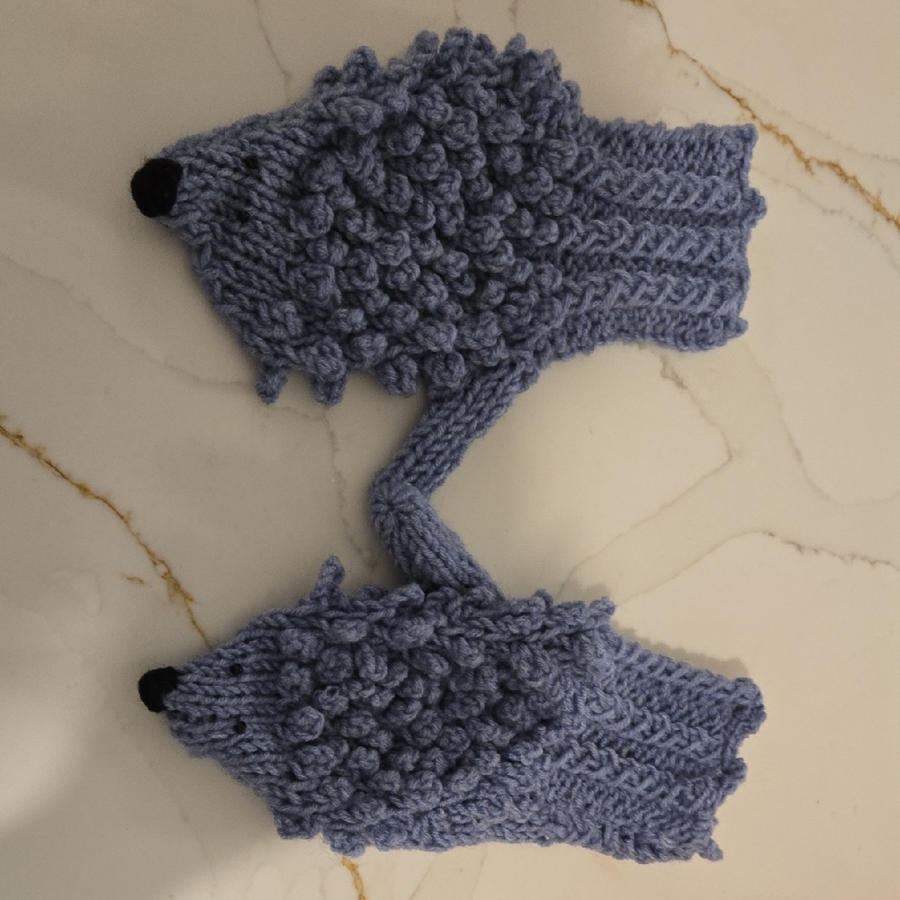 Blue Hedgehog Knit Mittens